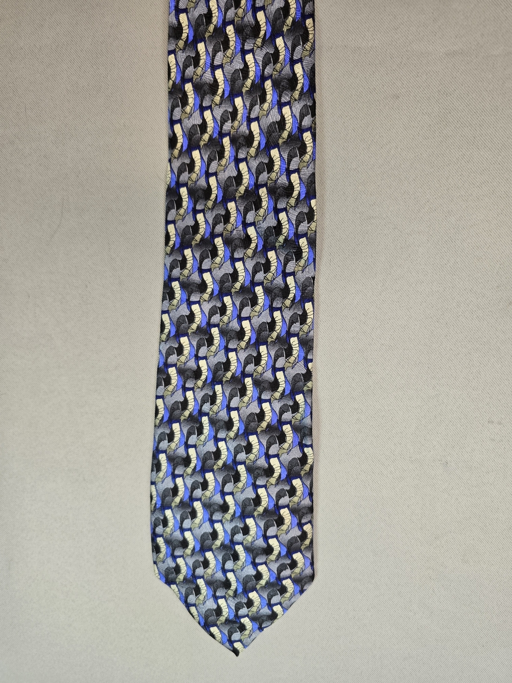 J. Garcia Drummers 1996 Geometric Silk Tie in Blue, Black and Cream